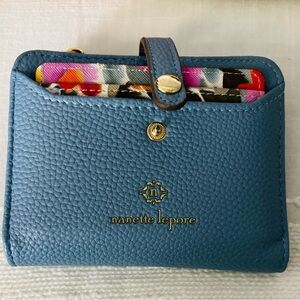 Nanette Lepore Blue Textured Leather Wallet with Gold Hardware
